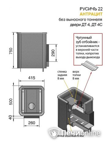 Дровяные печи-каменки Везувий Русичъ Антрацит 22 (ДТ-4) без выноса в Якутске