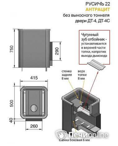 Дровяные печи-каменки Везувий Русичъ Антрацит 22 (ДТ-4С) без выноса в Якутске