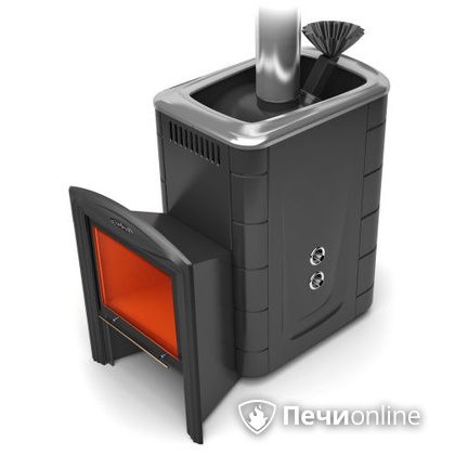 Дровяная банная печь TMF Гейзер 2014 Carbon Витра с теплообменником антрацит в Якутске