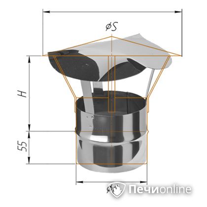 Дымоход Феррум Зонт нержавеющий 0.5 d-115 по воде в Якутске